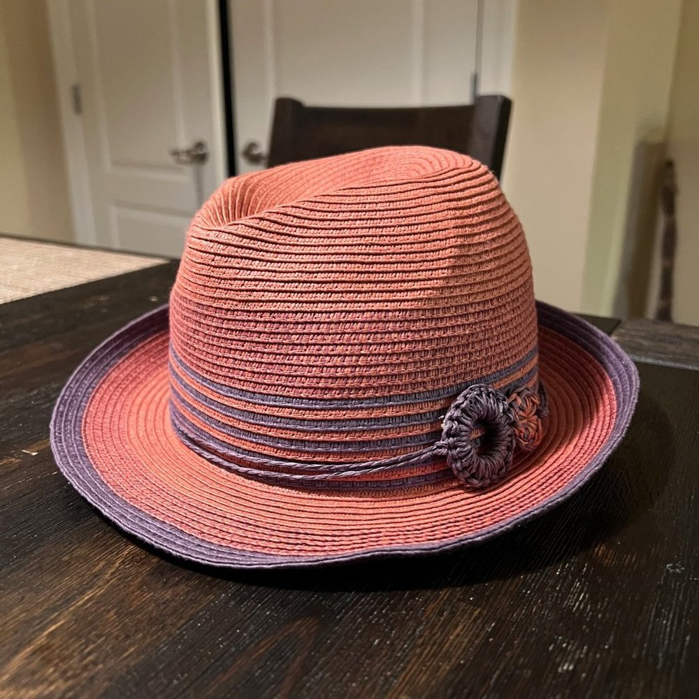Cute Jessica Simpson Purple and Pink Paper Panama Hat Woman's One Size